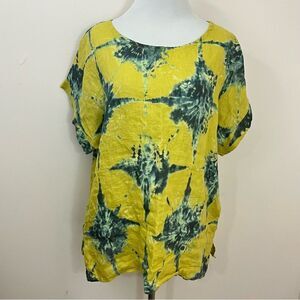 Bella Umbra Tie Dye Linen Top Yellow Blue L